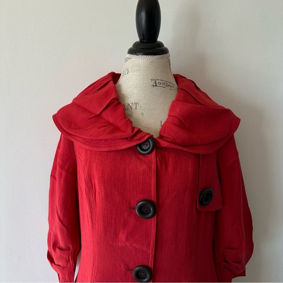 NWT Red Collared Long Peacoat Large - Picture 3 of 12